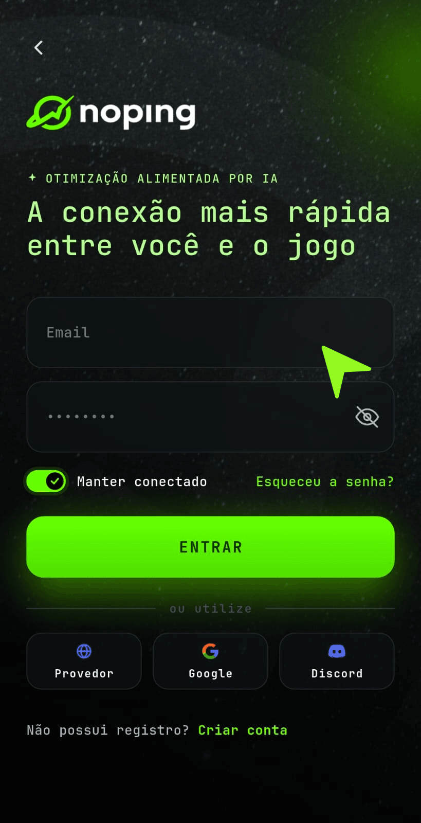 Faça login na conta NoPing
