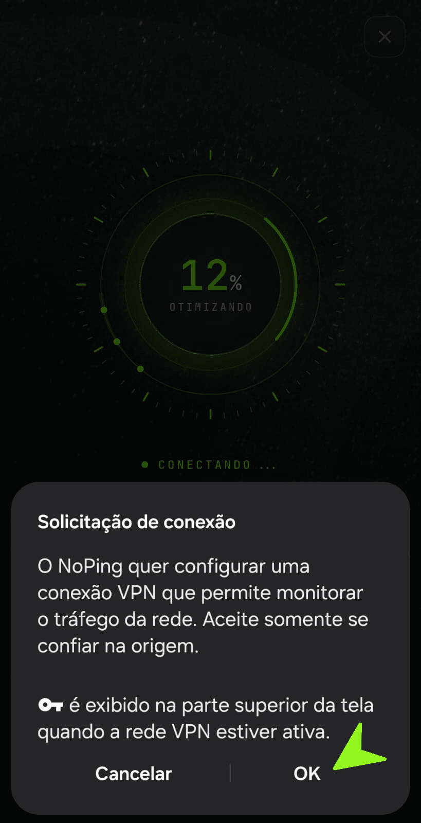 Permita a conexão do aplicativo
