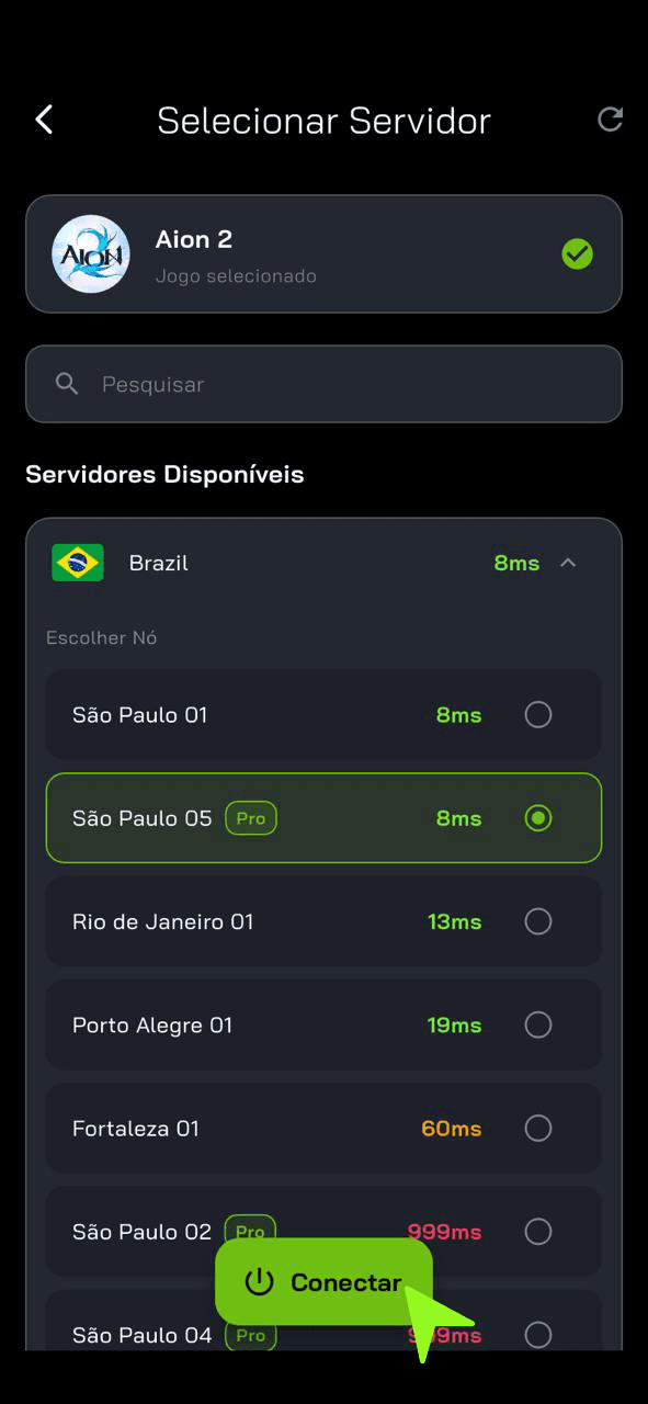 Toque em conectar ou otimizar