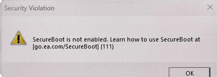 Erro Secure Boot battlefield 6