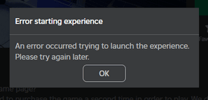 erro ao iniciar experiência no Roblox