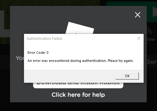 código de erro 0 no Roblox (Falha na autenticação)