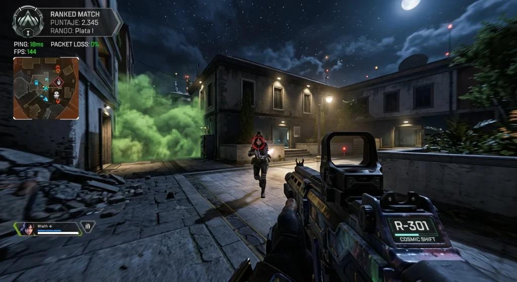 El ping alto en Apex Legends se convierte en un ping bajo y estable en el servidor durante las partidas clasificatorias, con impactos regulares y nítidos al asomarse a mitad de partida.
