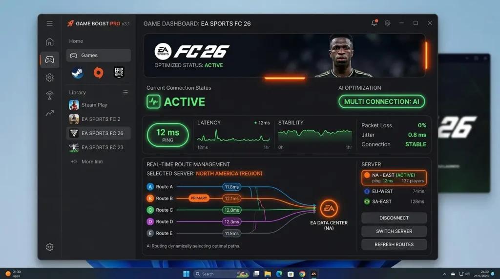 Multi Connection ativo no NoPing reduzindo o ping para 12 ms até o servidor da sua região da EA.